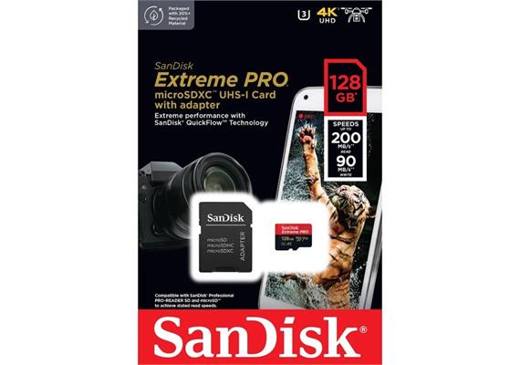 SanDisk Speicherkarte ExtremePro microSD 200MB/s, 128GB (mit SD Adapter)