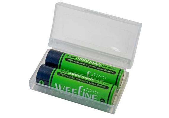 Weefine Akku 18650 Li-ion 3.6V 3000mAh High Rate (Set à 2 Stück inkl. Transportbox)