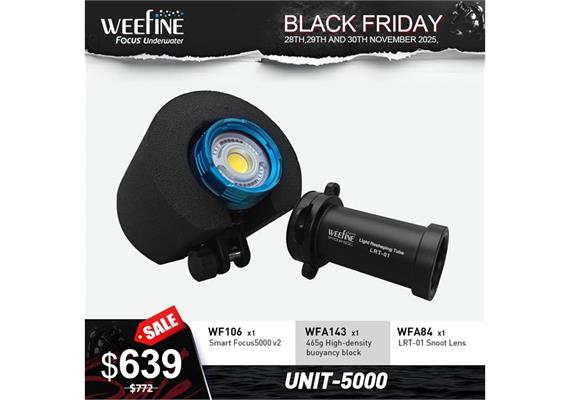Weefine Set: Smart Focus5000 v2 Videolicht, Auftriebsblock, Snoot-Aufsatz