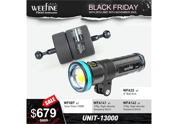Weefine Set: Videolampe Solar Flare 13000, Auftrieb, 8" Arm