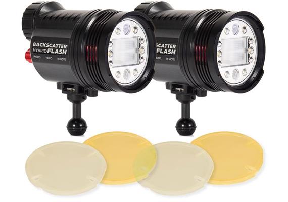 Backscatter Dual Hybrid Flash Underwater Strobe Bundle with Flat Diffusers