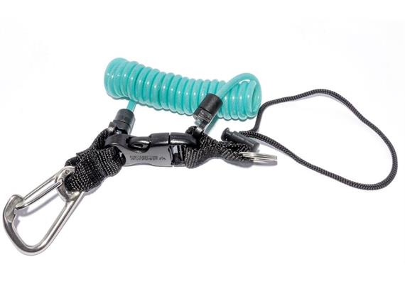 Spiral cord with stainless steel snap-spring - cyan