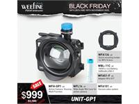 Weefine Set: Actioncam Housing, Wideangle Lens, Vacuum System, Adapter, Holder, Batteries